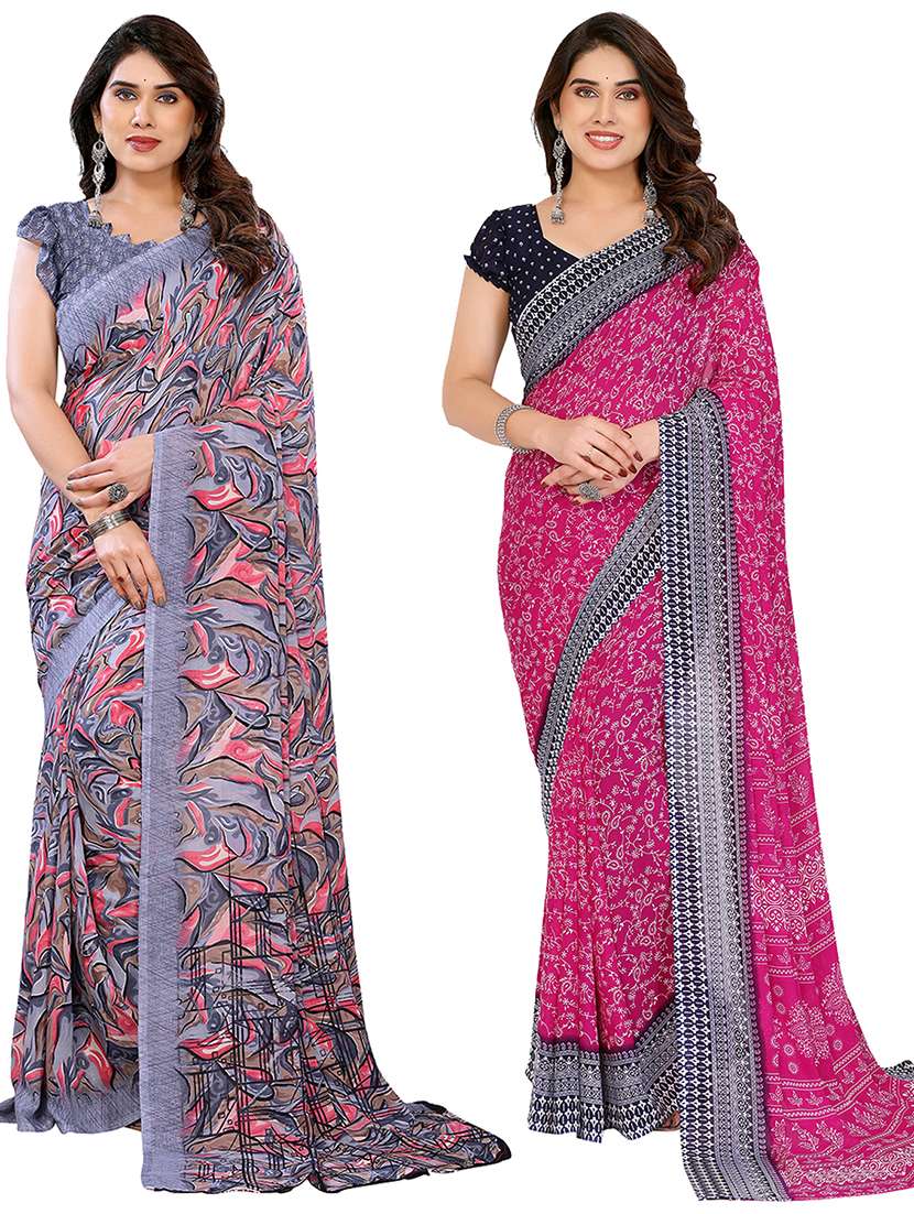 women pack of 2 printed combo saree with blouse