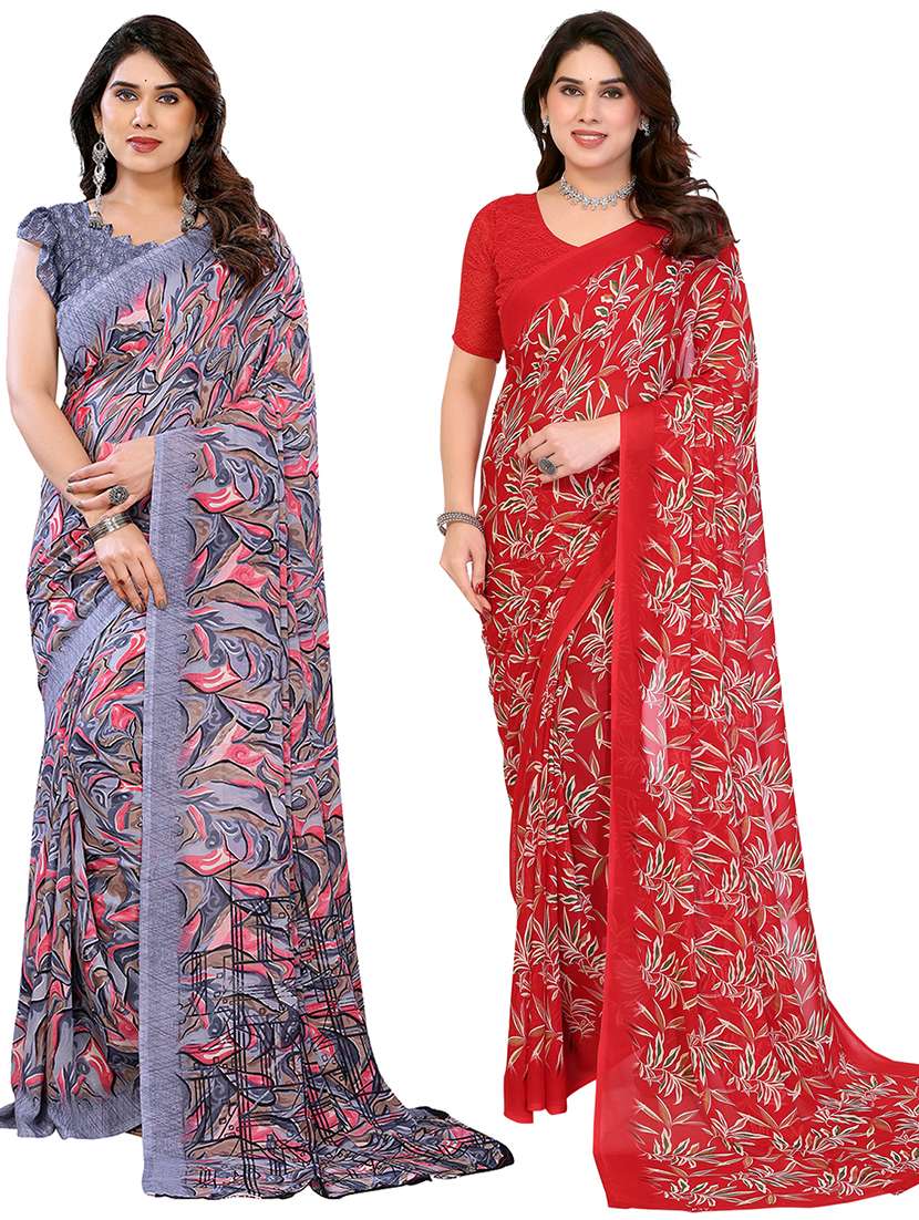 women pack of 2 printed combo saree with blouse
