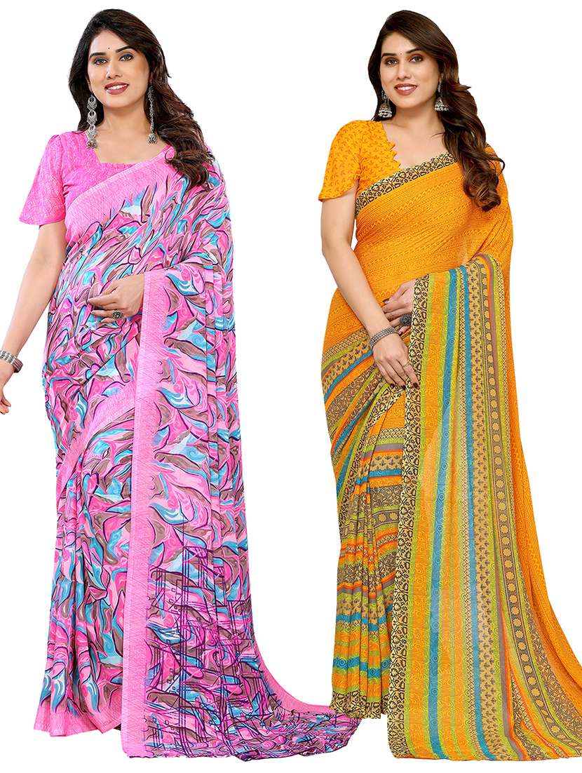 women pack of 2 printed combo saree with blouse