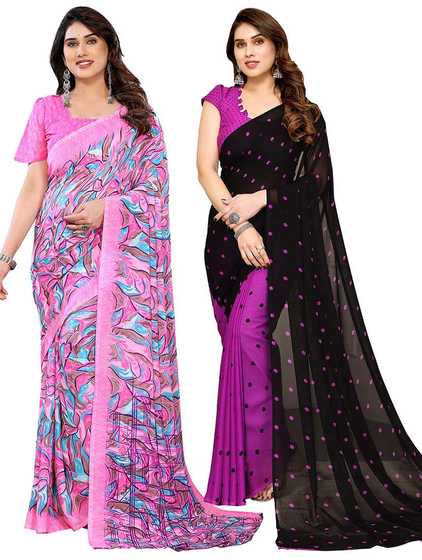 women pack of 2 printed combo saree with blouse