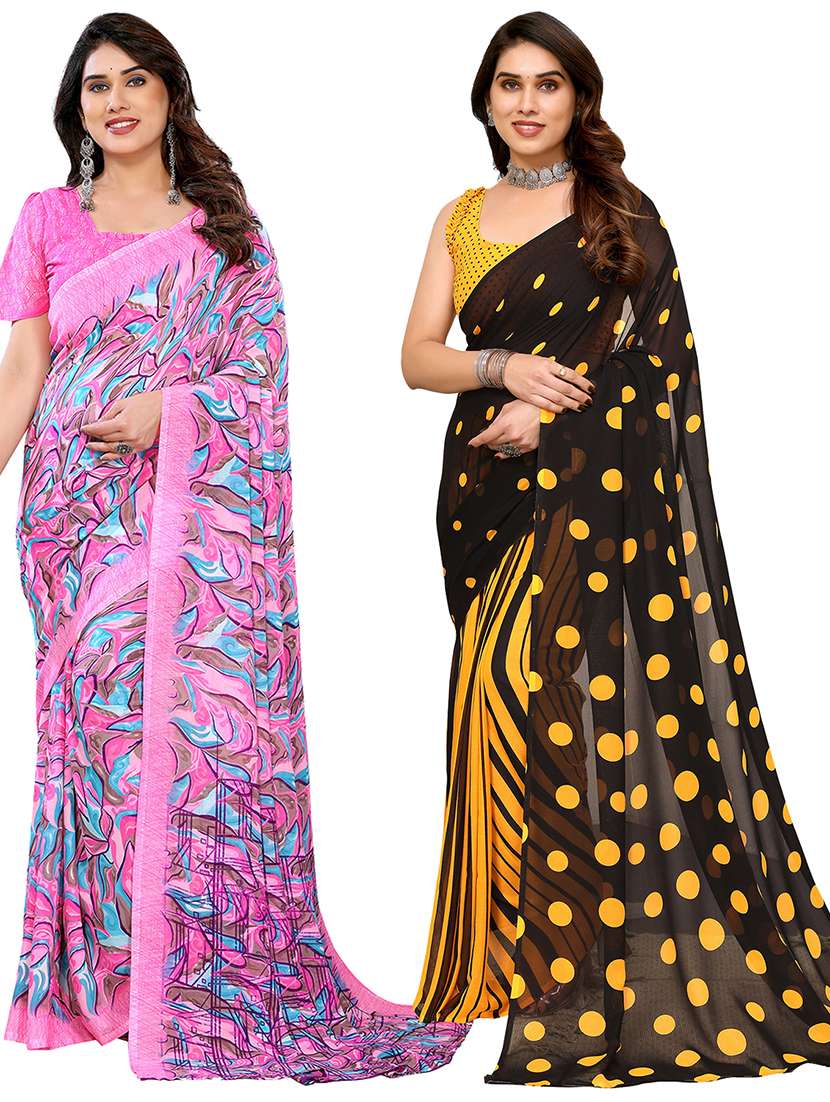 women pack of 2 printed combo saree with blouse