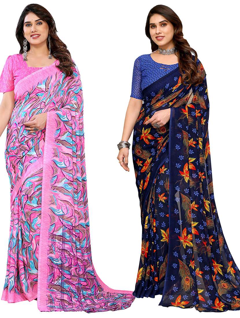 women pack of 2 printed combo saree with blouse