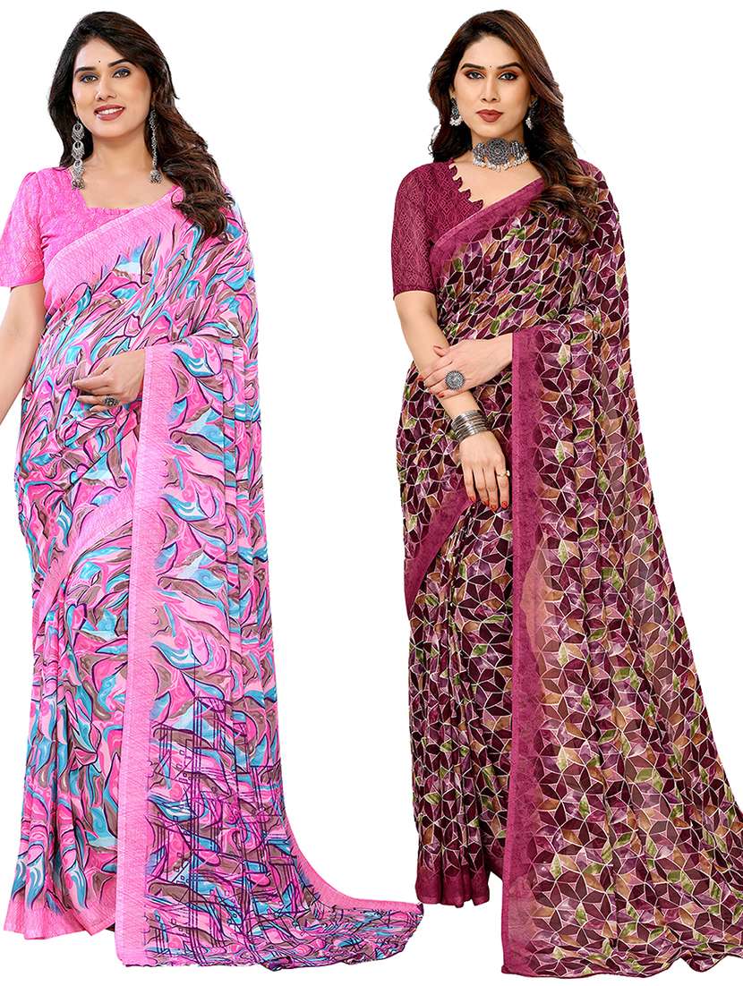 women pack of 2 printed combo saree with blouse