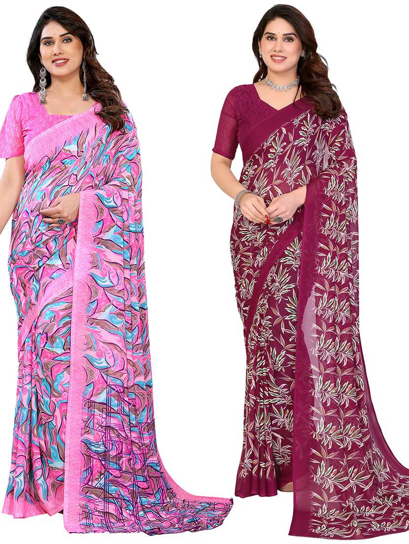 women pack of 2 printed combo saree with blouse