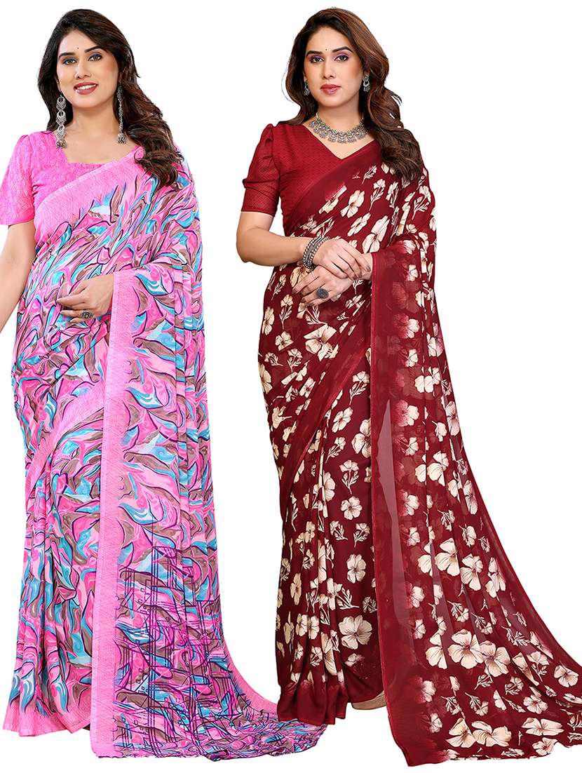 women pack of 2 printed combo saree with blouse