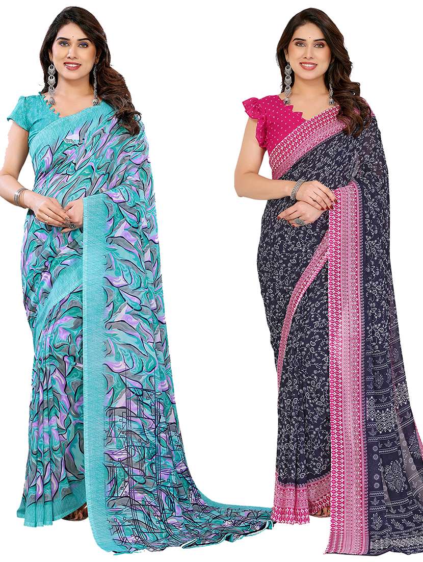 women pack of 2 printed combo saree with blouse