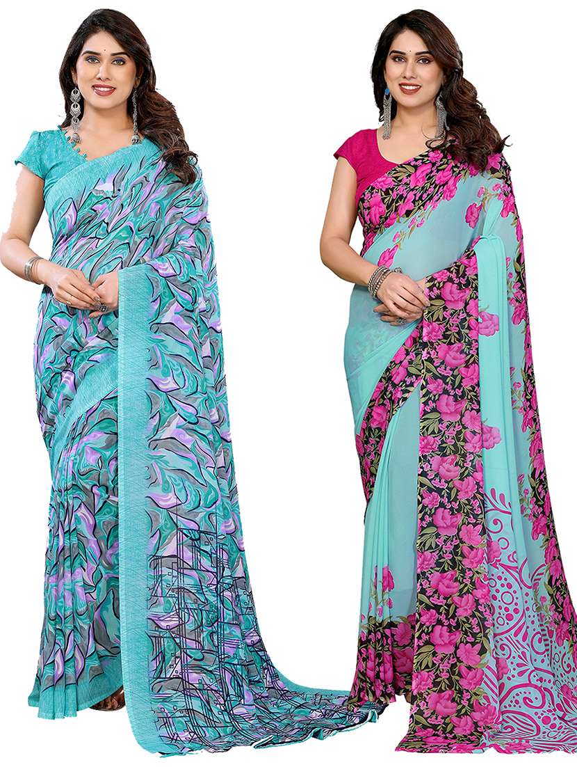 women pack of 2 printed combo saree with blouse