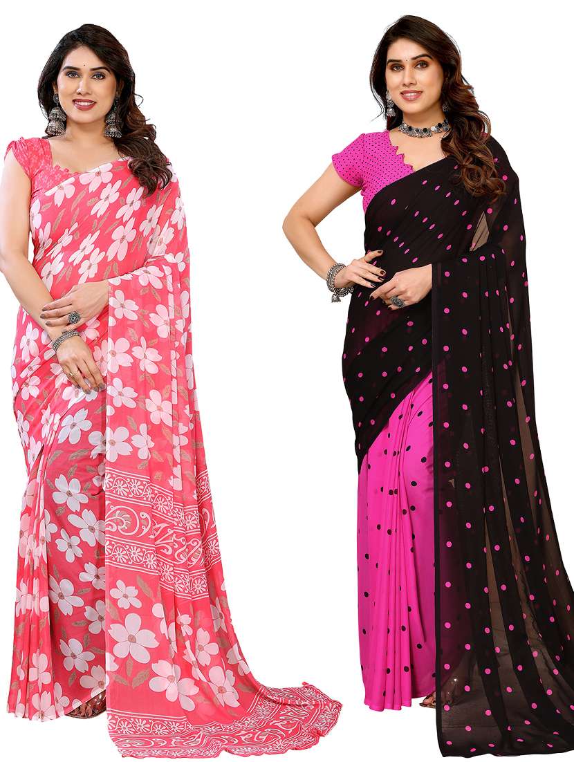 women pack of 2 printed combo saree with blouse