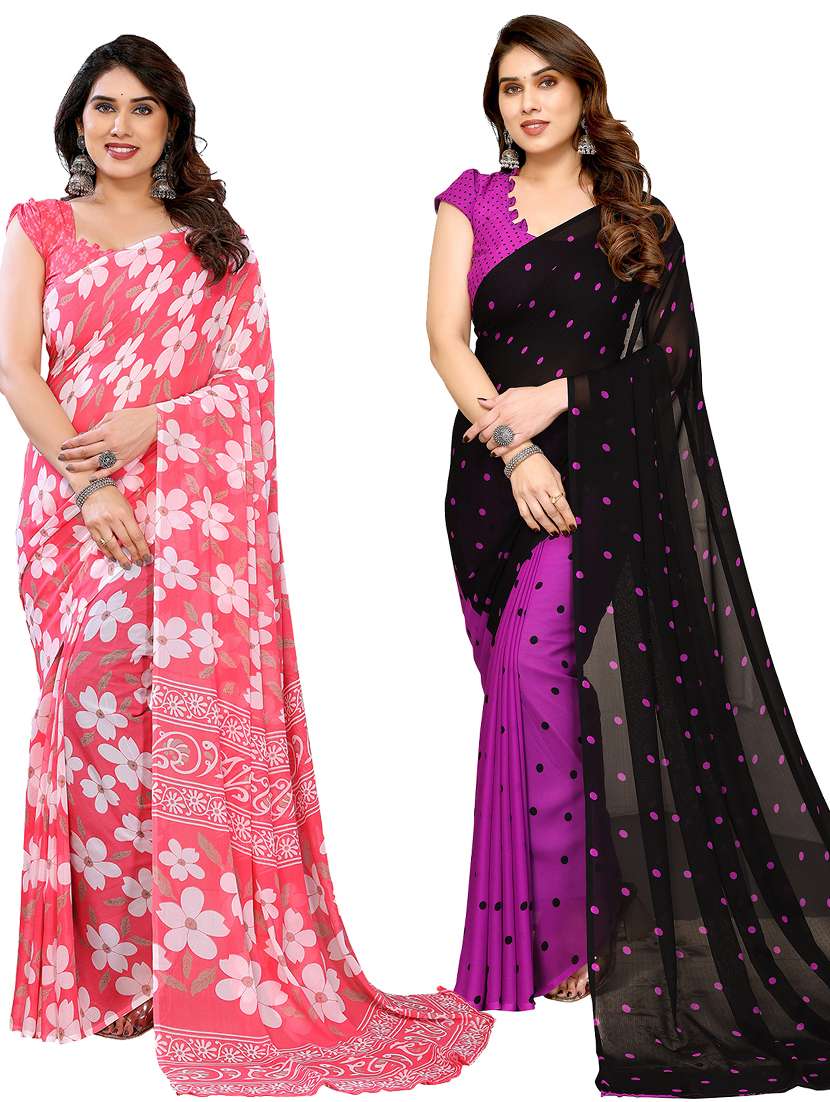 women pack of 2 printed combo saree with blouse
