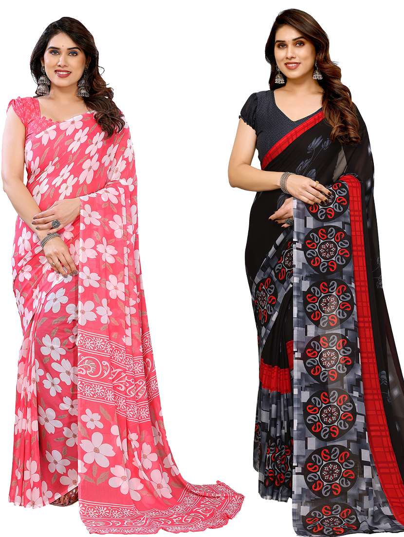 women pack of 2 printed combo saree with blouse