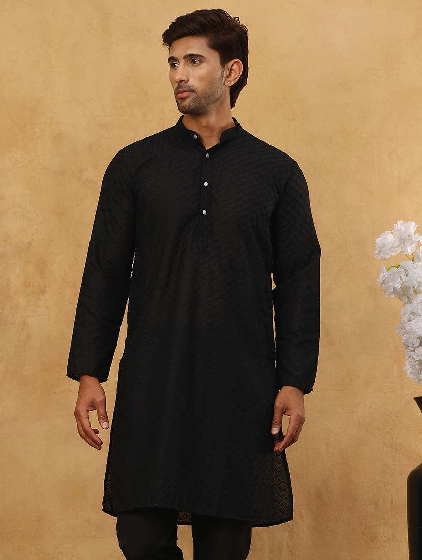 men black cotton long kurtas kurta - 22476932 -  Standard Image - 3
