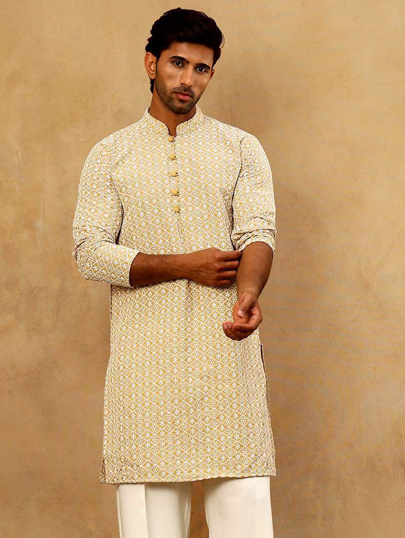 men embroidered long sleeve straight kurta - 22476934 -  Standard Image - 3