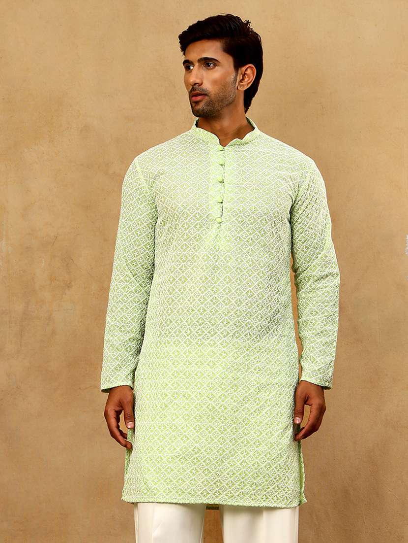 men embroidered long sleeve straight kurta