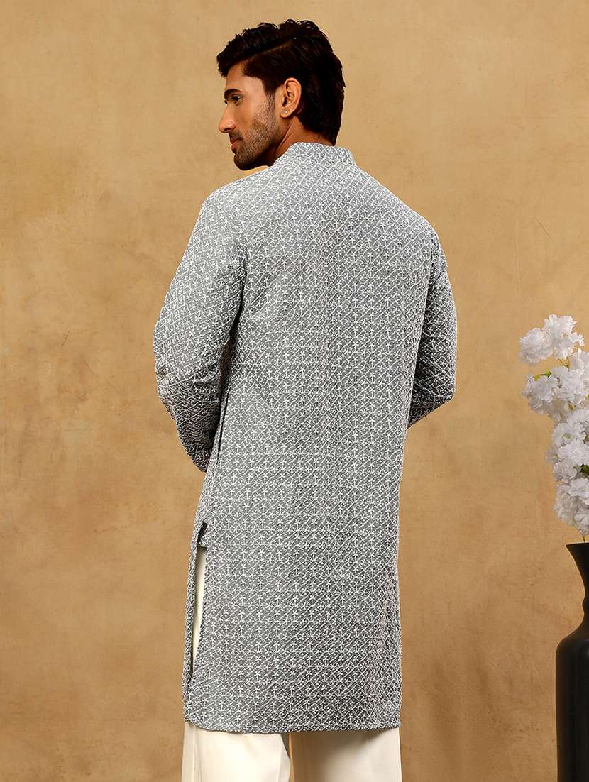 men grey cotton long kurtas kurta - 22476936 -  Standard Image - 5