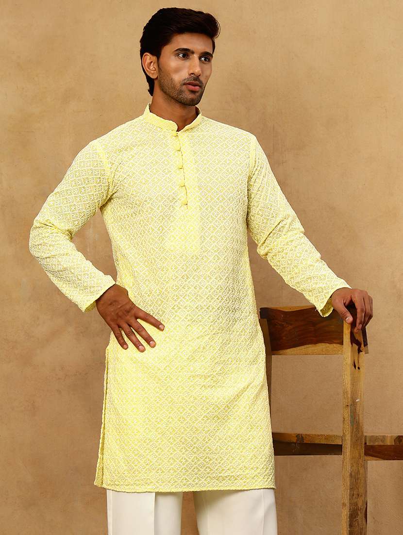 men embroidered long sleeve straight kurta