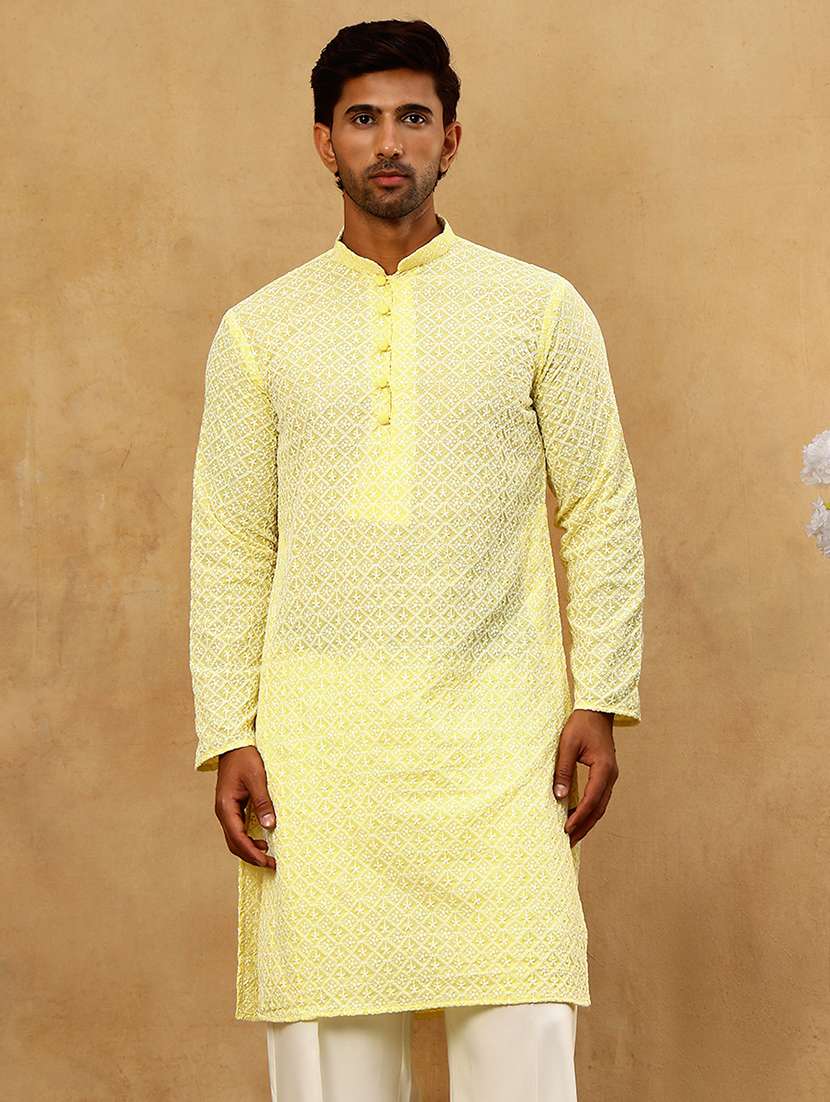 men embroidered long sleeve straight kurta - 22476938 -  Standard Image - 3