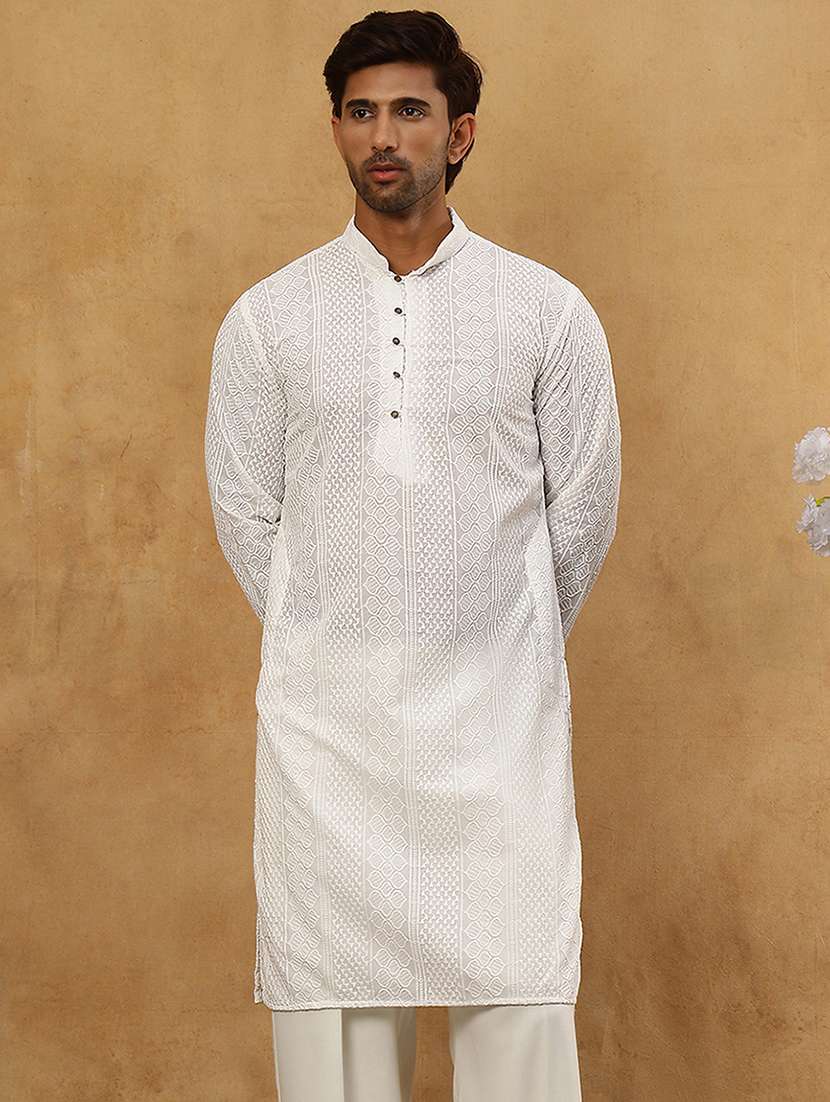 men embroidered long sleeve straight kurta - 22476939 -  Standard Image - 3