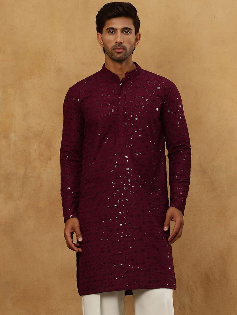 men purple cotton long kurtas kurta - 22476940 -  Standard Image - 3