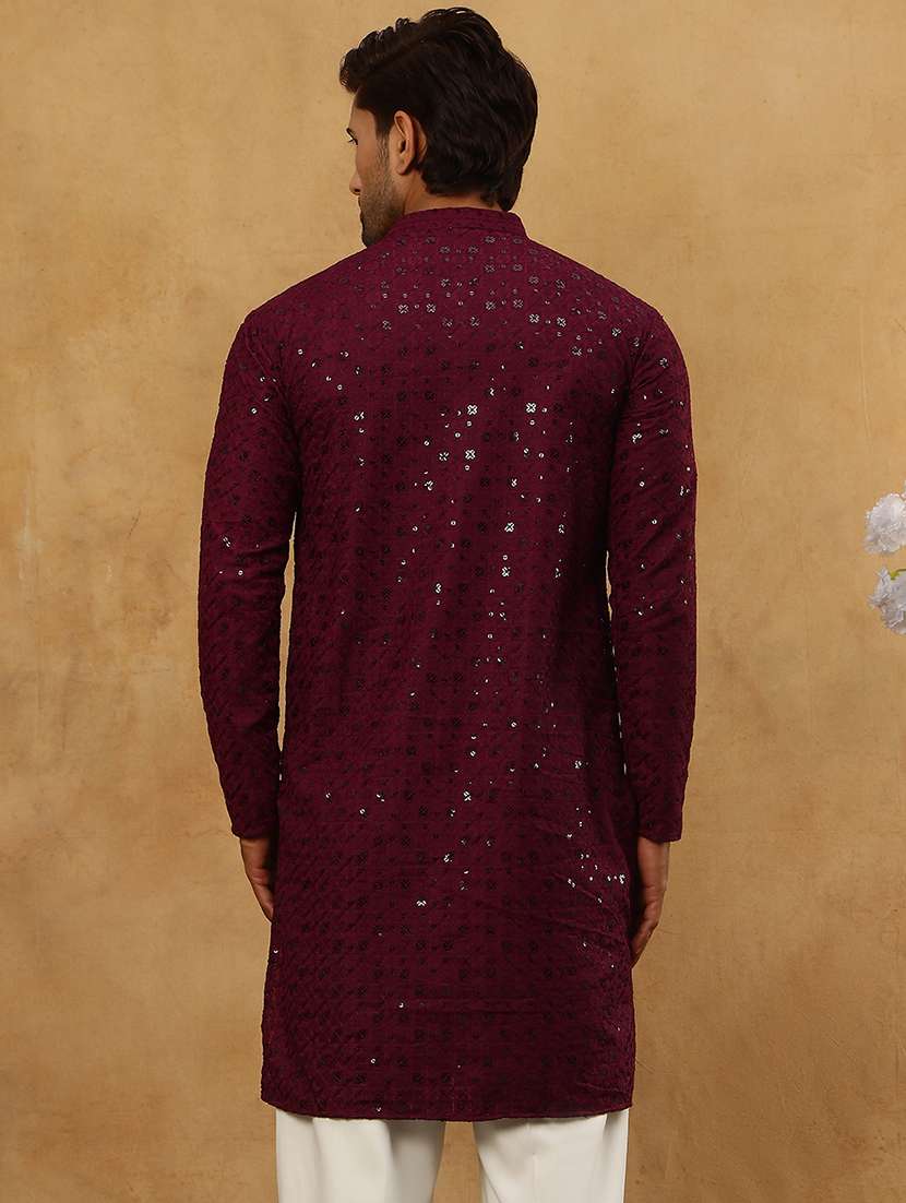 men purple cotton long kurtas kurta - 22476940 -  Standard Image - 5
