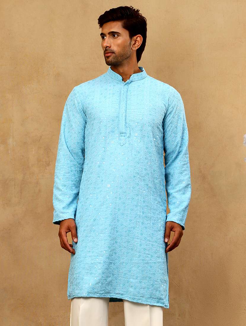 men blue cotton long kurtas kurta