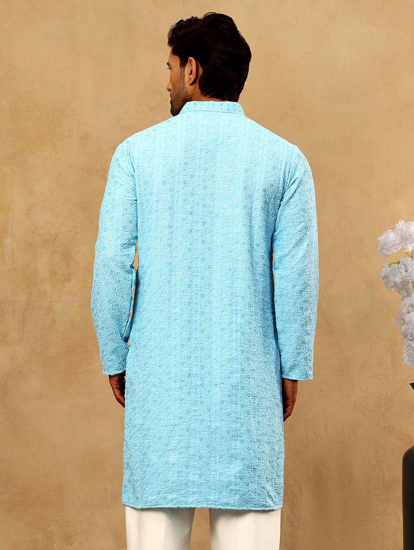 men blue cotton long kurtas kurta - 22476941 -  Standard Image - 5