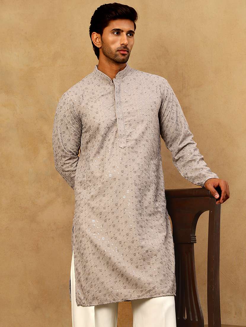 men grey cotton long kurtas kurta