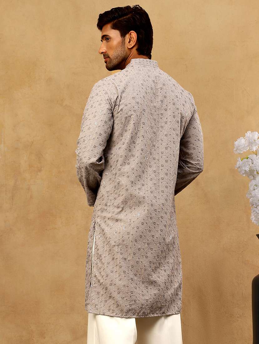 men grey cotton long kurtas kurta - 22476942 -  Standard Image - 5