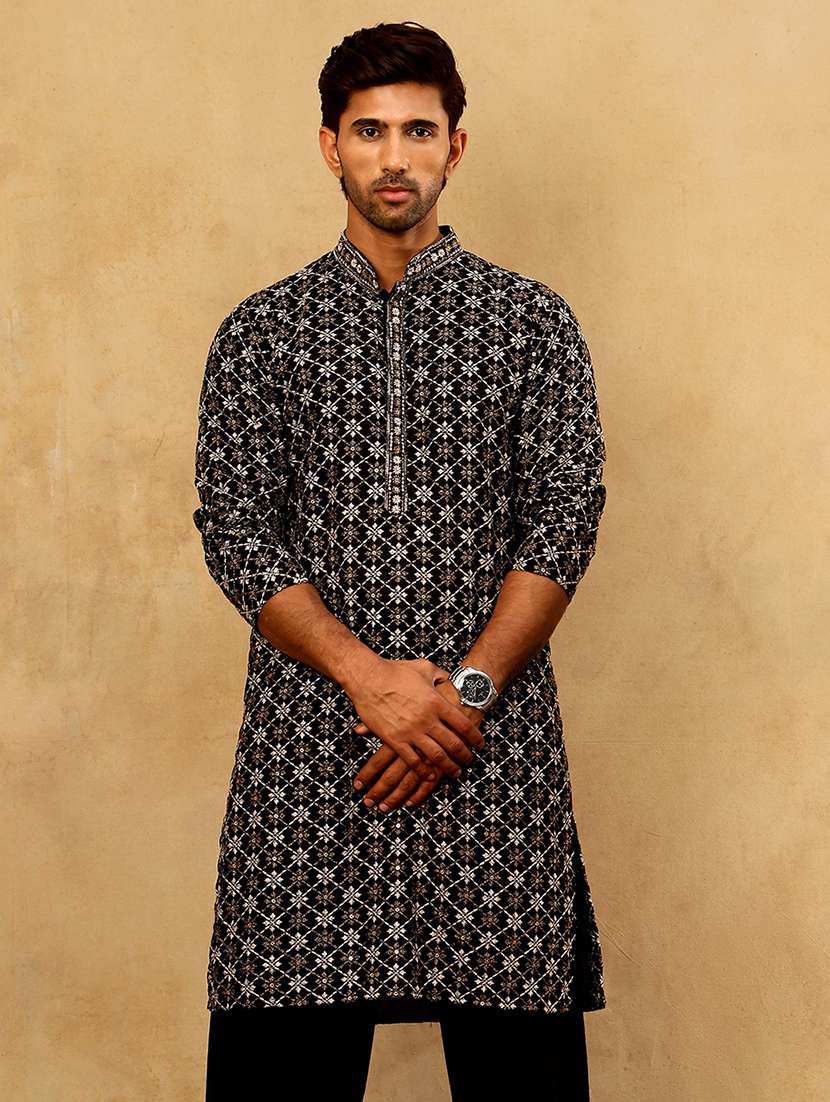 men black viscose long kurtas kurta - 22476948 -  Standard Image - 3