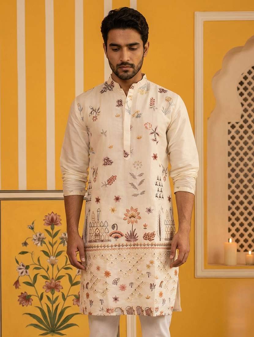 men embroidered long sleeve straight kurta - 22476949 -  Standard Image - 3