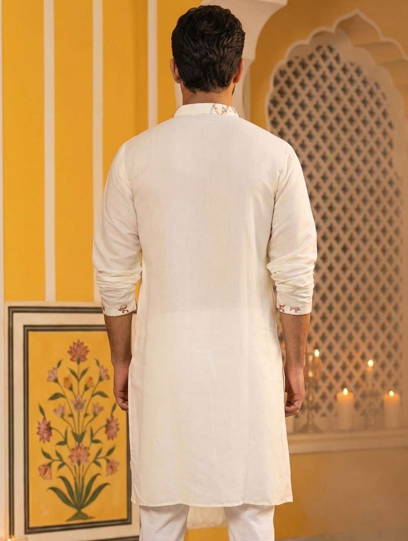 men embroidered long sleeve straight kurta - 22476949 -  Standard Image - 5