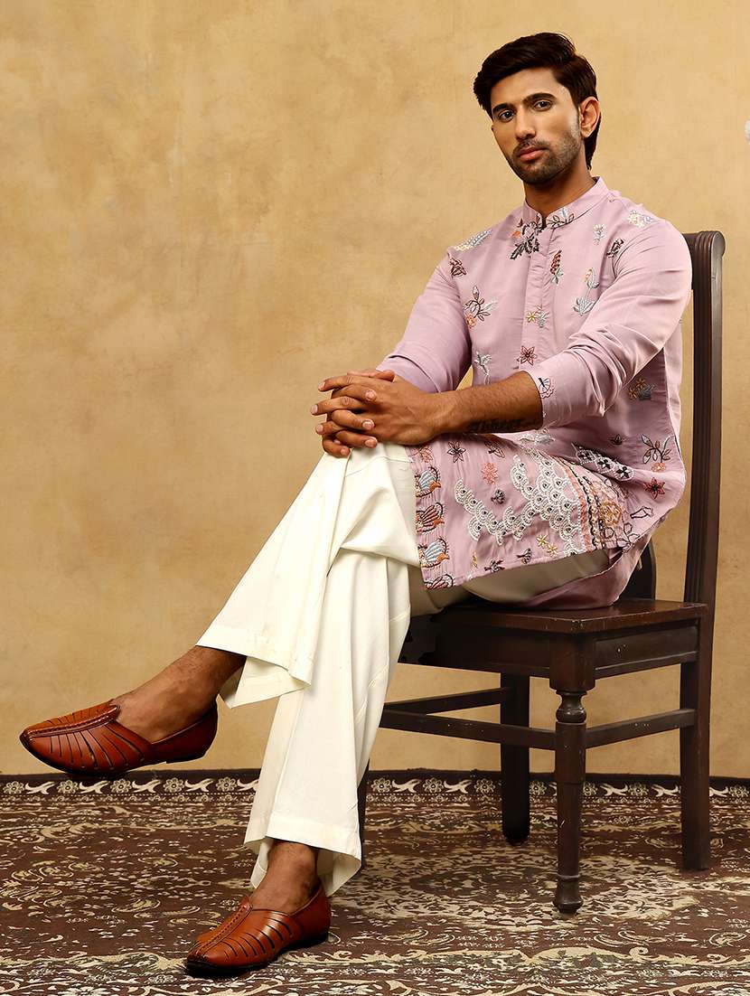 men purple silk blend long kurtas kurta - 22476950 -  Standard Image - 5