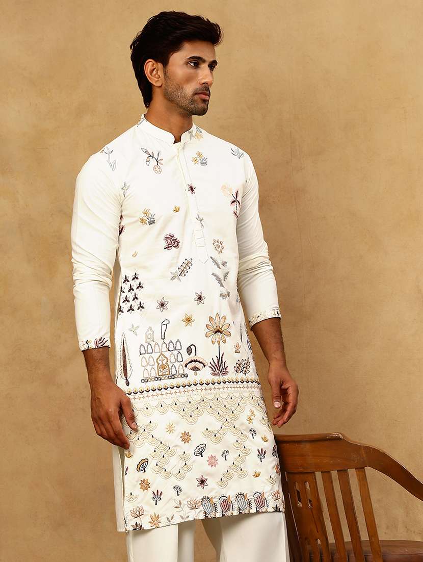 men embroidered long sleeve straight kurta