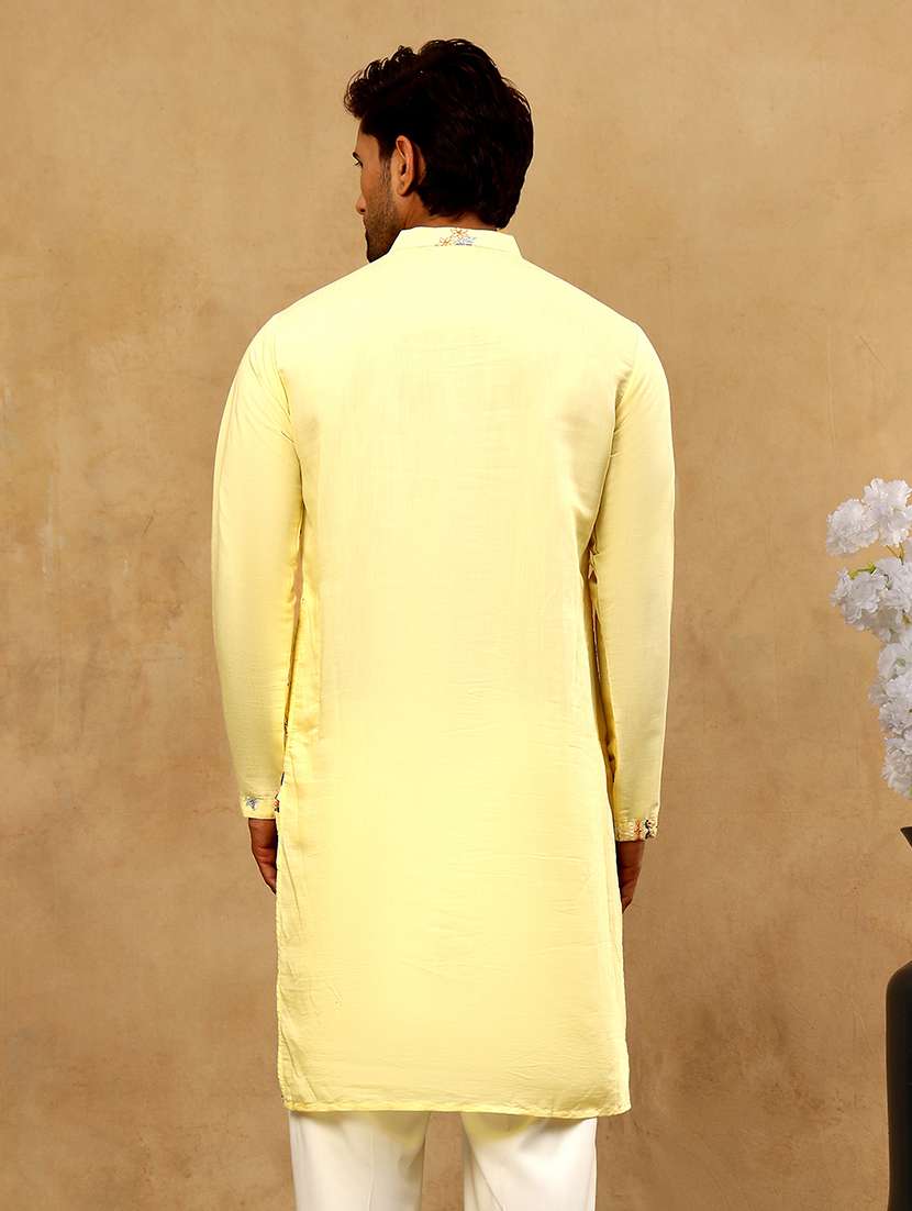 men yellow silk blend long kurtas kurta - 22476952 -  Standard Image - 5