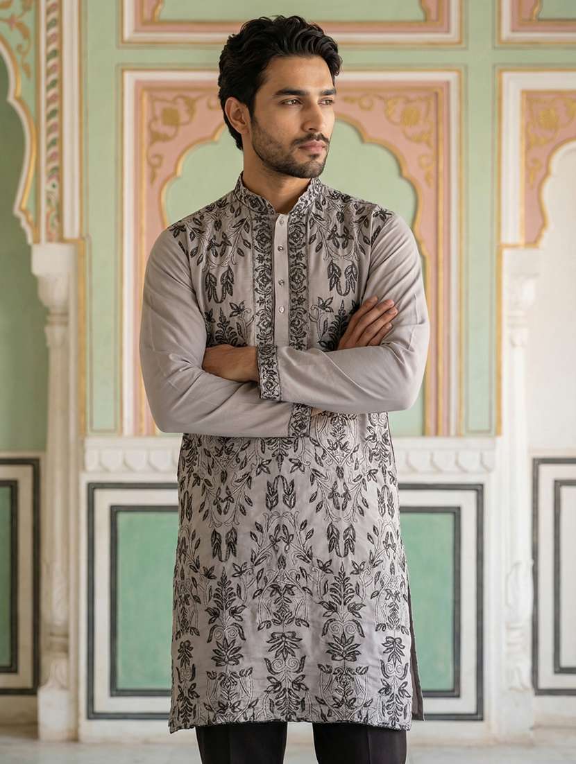 Men Embroidered Long Sleeve Straight Kurta - 22476953 -  Standard Image - 3