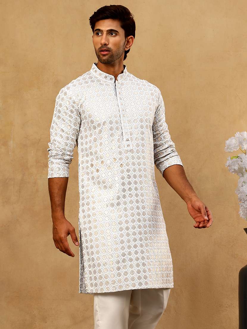 men grey viscose long kurtas kurta