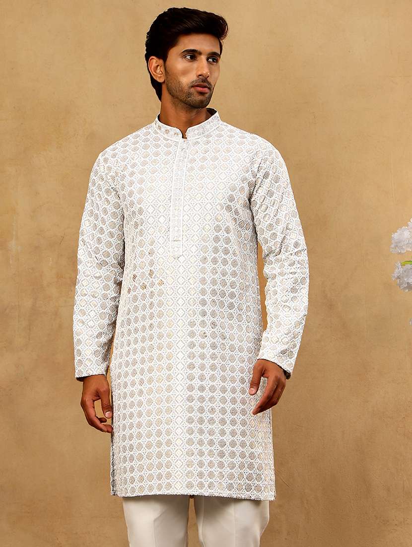men grey viscose long kurtas kurta - 22476955 -  Standard Image - 3