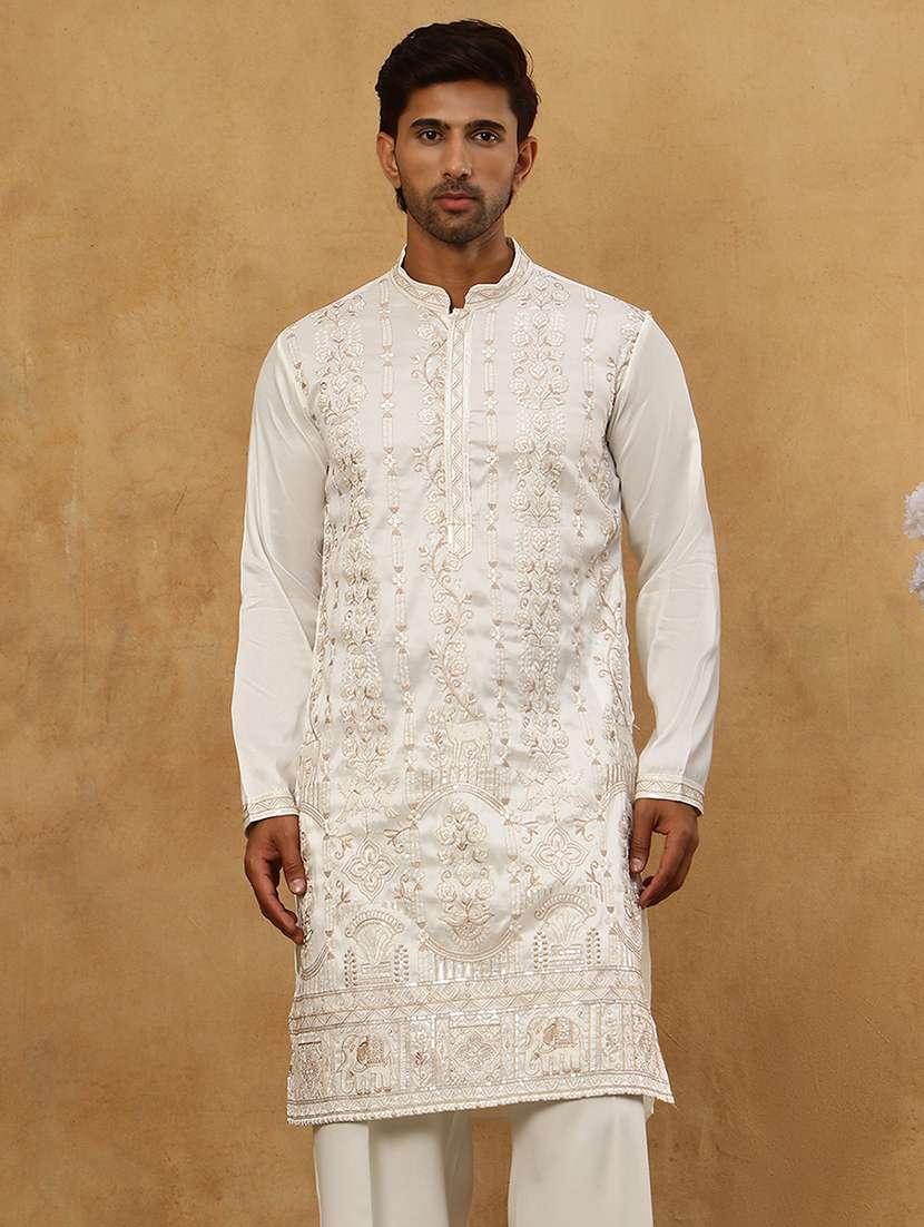 men white silk blend long kurtas kurta