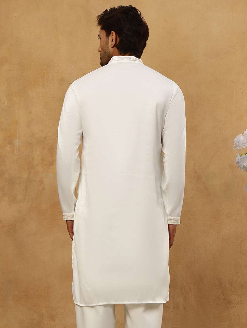 men white silk blend long kurtas kurta - 22476957 -  Standard Image - 5