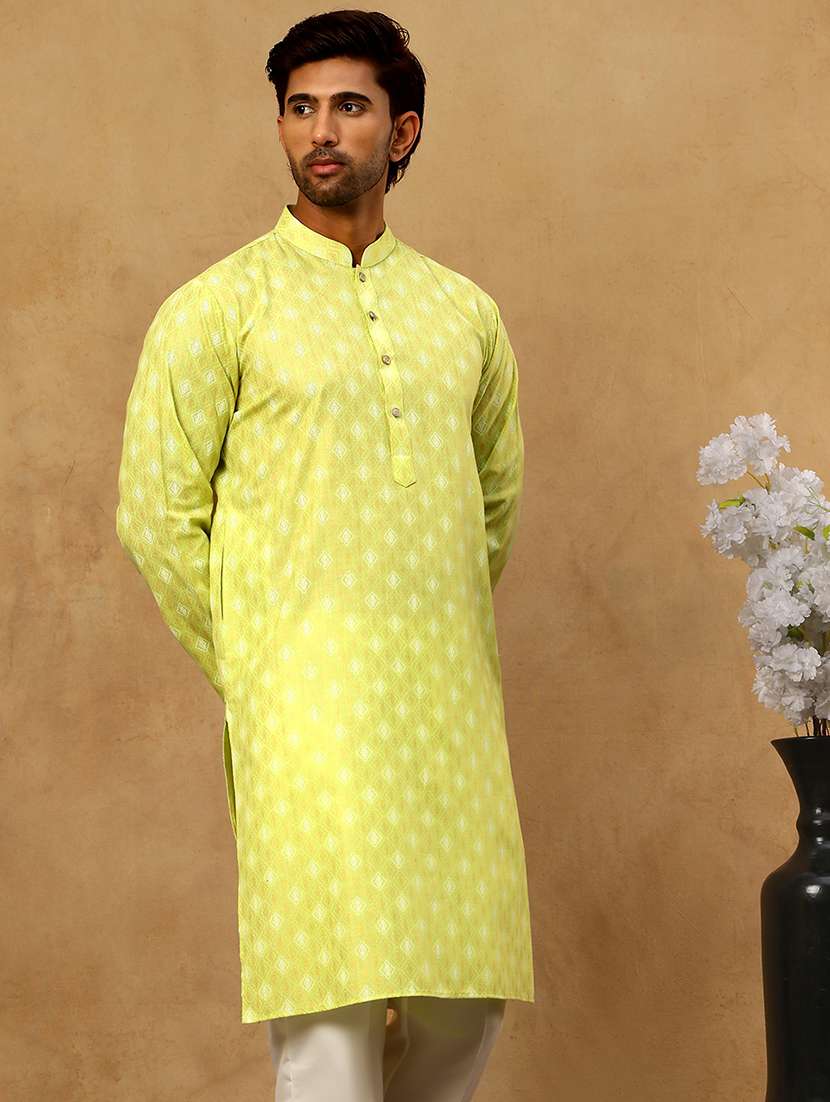 men green cotton long kurtas kurta - 22476961 -  Standard Image - 3