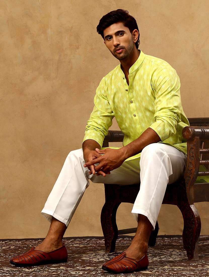 men green cotton long kurtas kurta - 22476961 -  Standard Image - 5