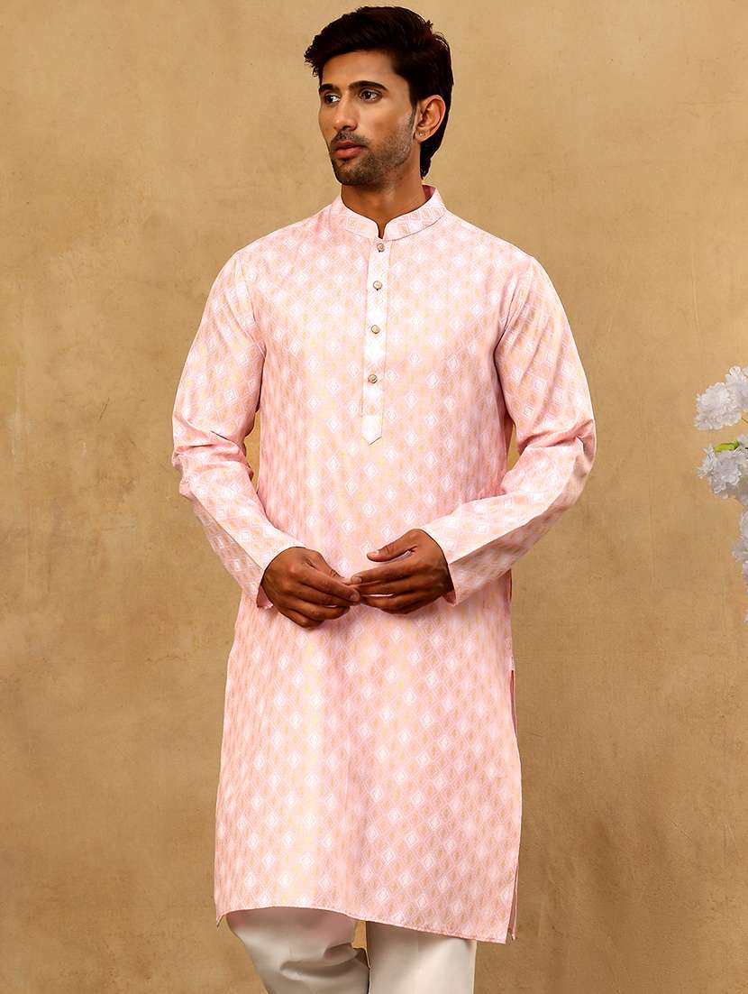 men pink cotton long kurtas kurta - 22476962 -  Standard Image - 3