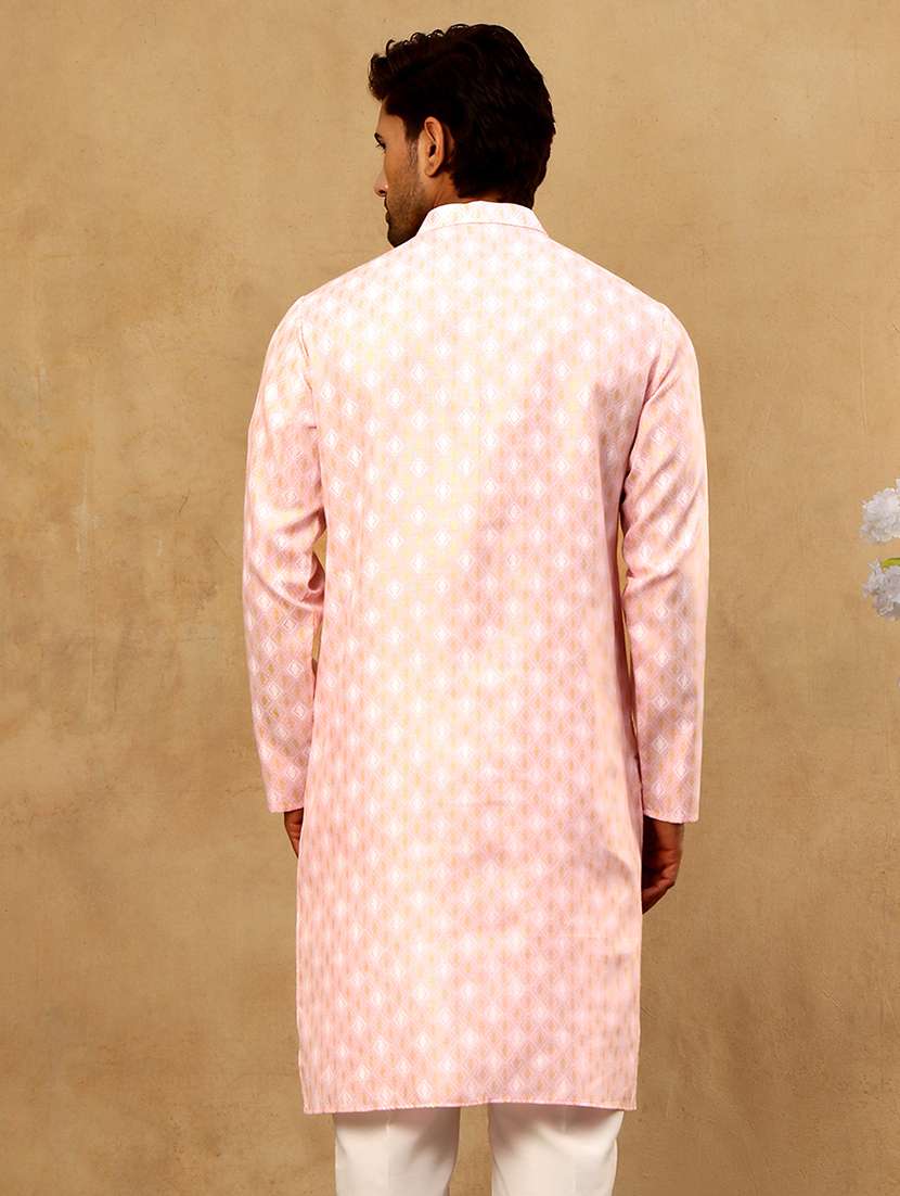 men pink cotton long kurtas kurta - 22476962 -  Standard Image - 5