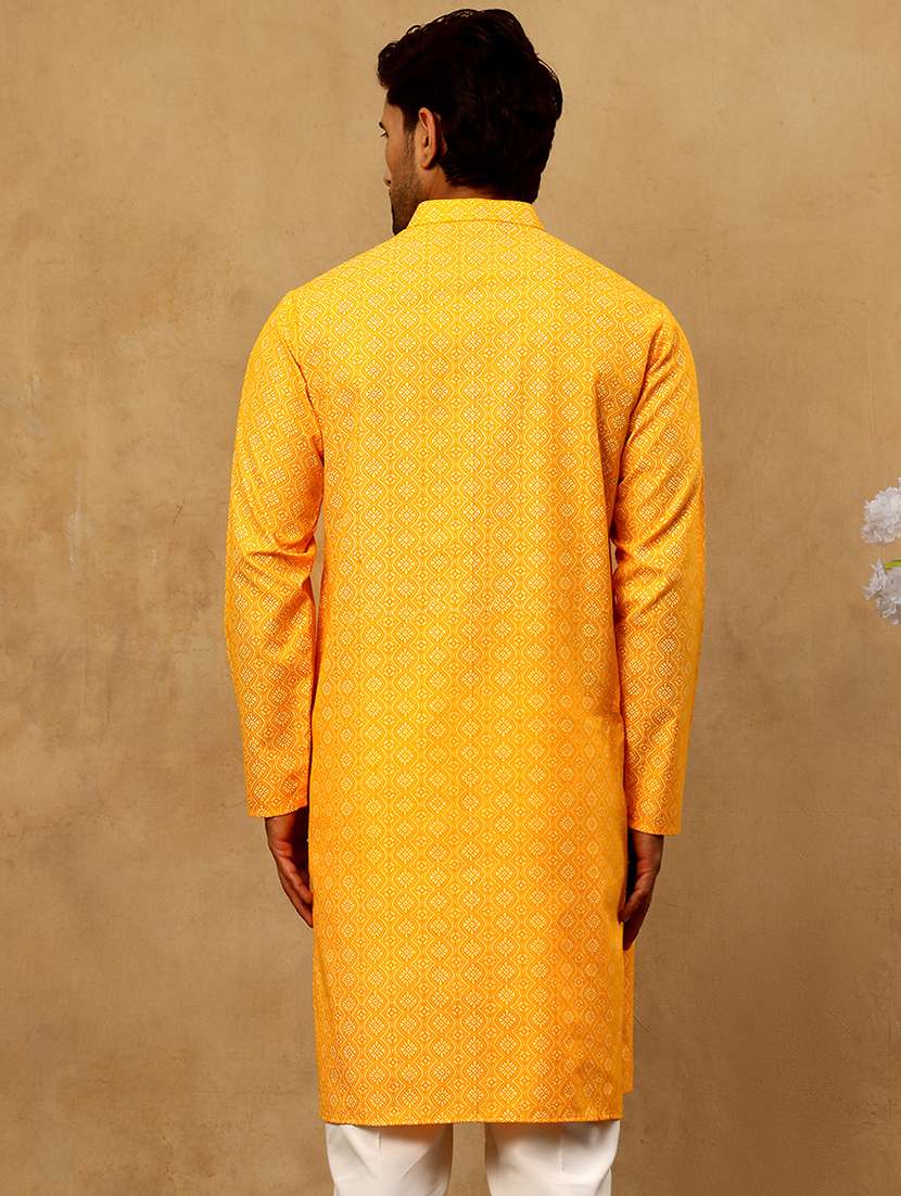 men orange cotton long kurtas kurta - 22476964 -  Standard Image - 5