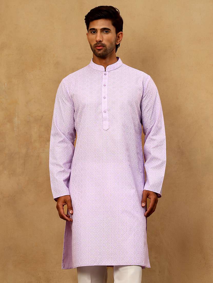 Men Purple Cotton Long Kurtas Kurta - 22476966 -  Standard Image - 3
