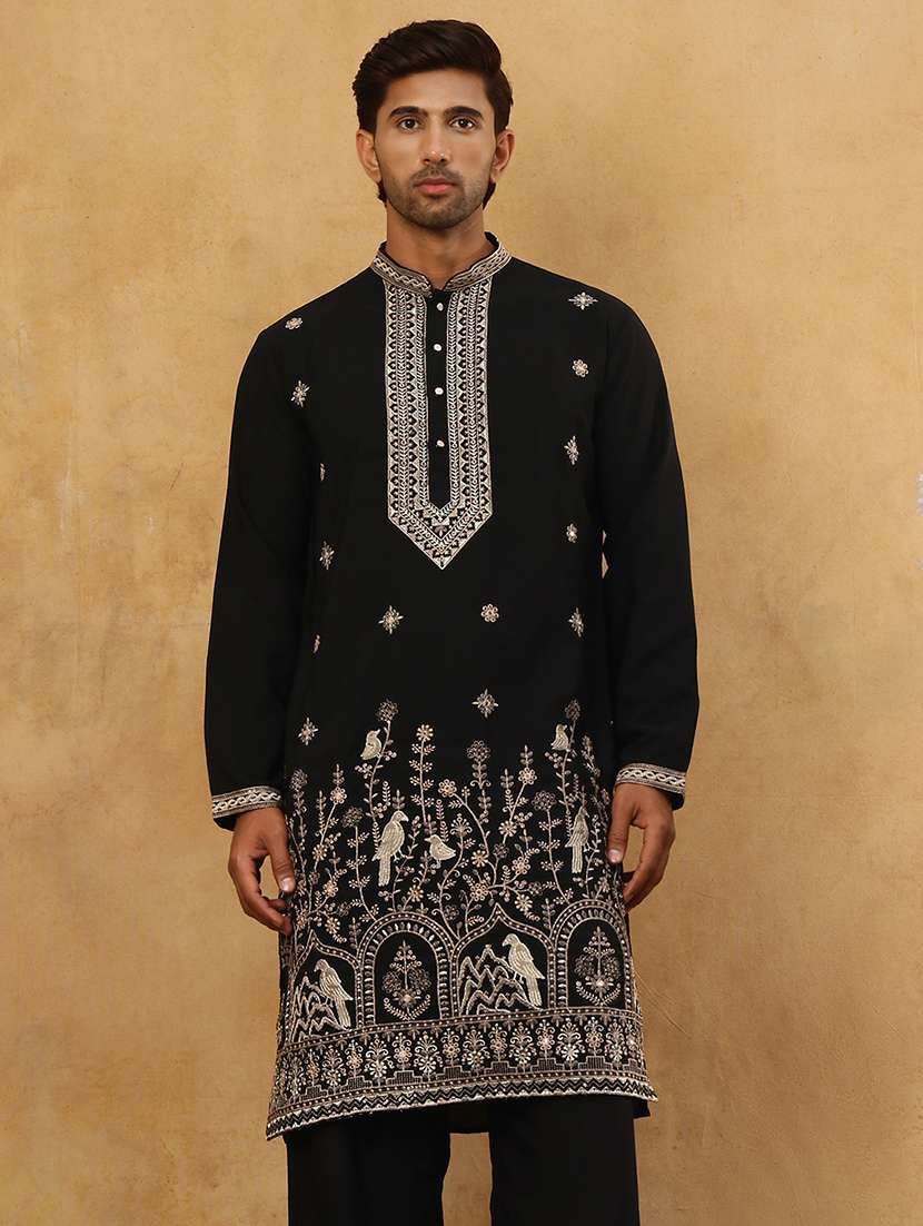 men black cotton long kurtas kurta - 22476971 -  Standard Image - 3