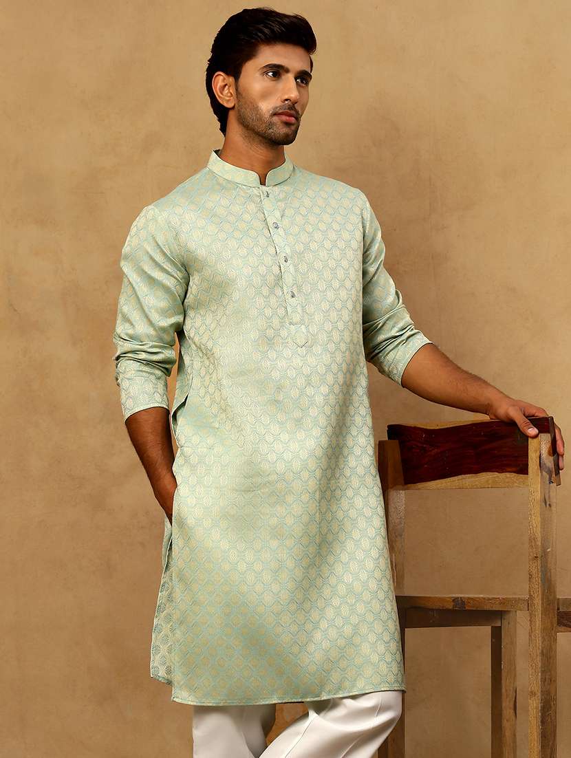 men green cotton long kurtas kurta