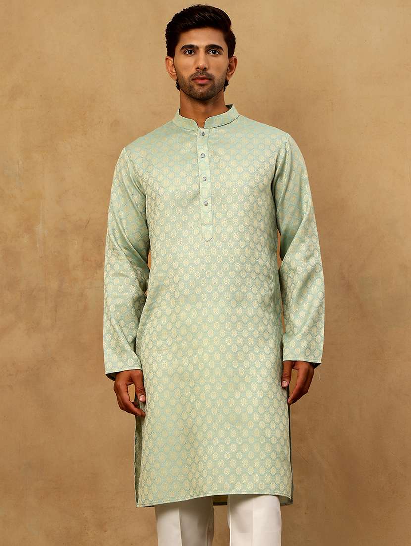 men green cotton long kurtas kurta - 22476975 -  Standard Image - 3