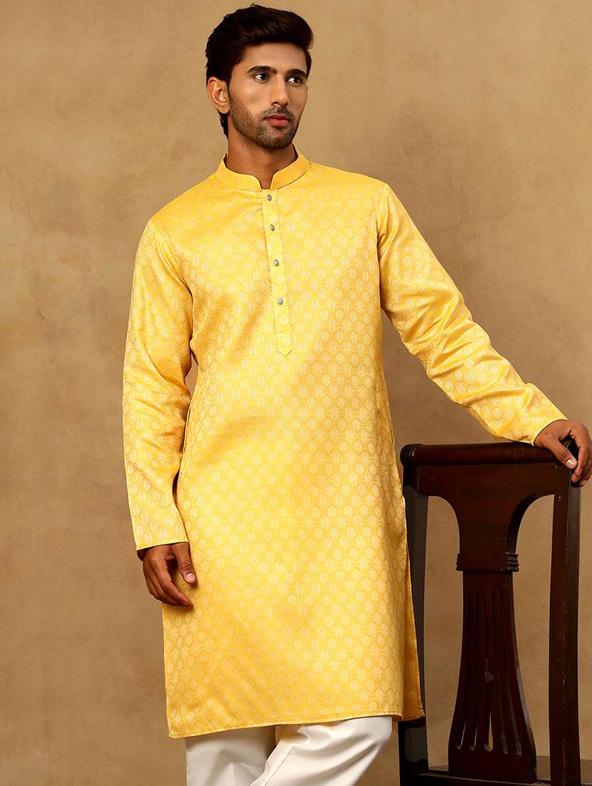 men self designed long sleeve straight kurta