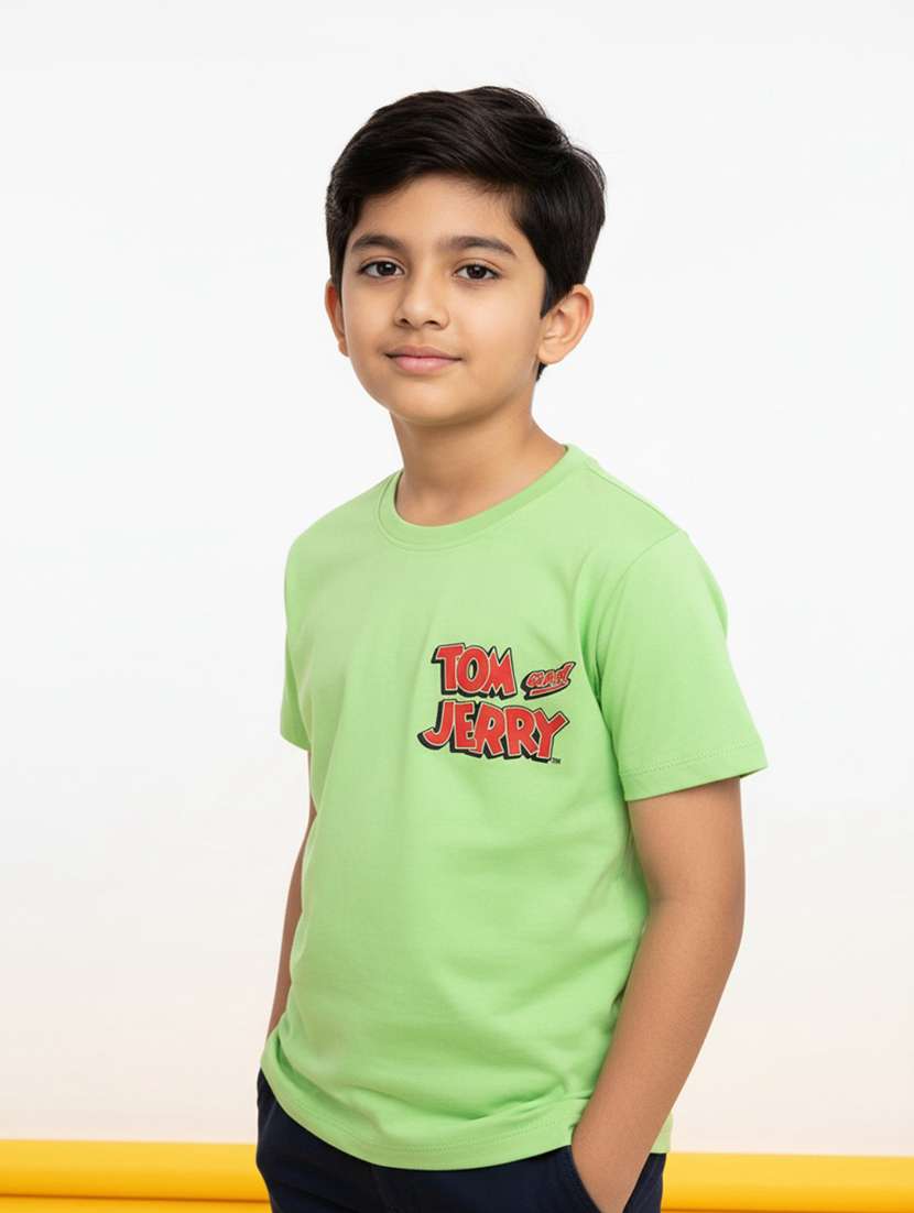 green cotton placement print tee