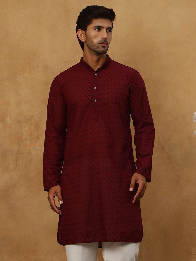 men maroon cotton long kurtas kurta
